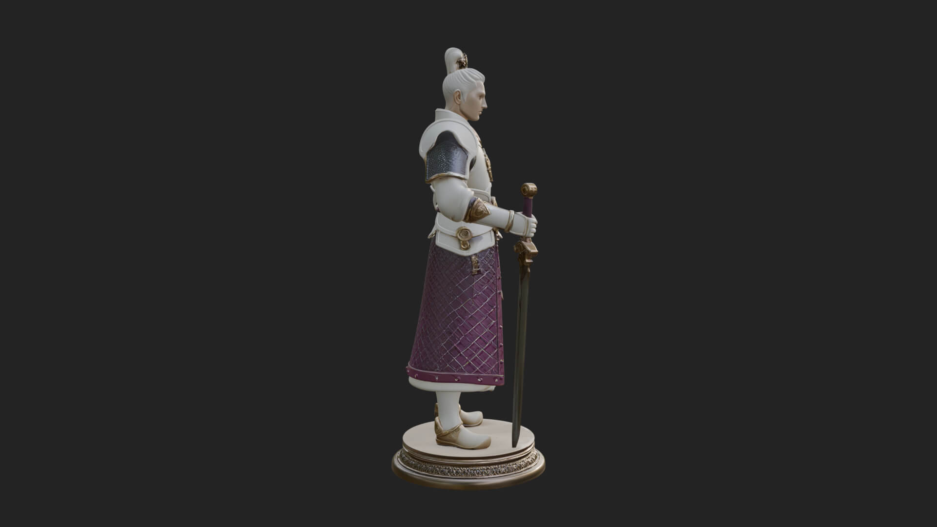 White Armor Swordswoman Statue Design 1 3D Print Model 3D Model