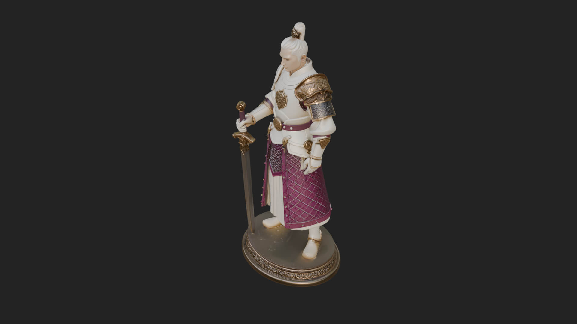 White Armor Swordswoman Statue Design 1 3D Print Model 3D Model