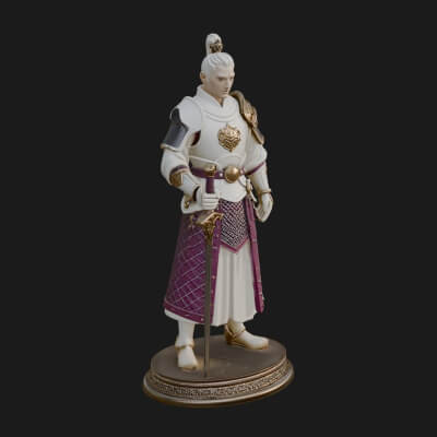 White Armor Swordswoman Statue Design 1 3D Print Model