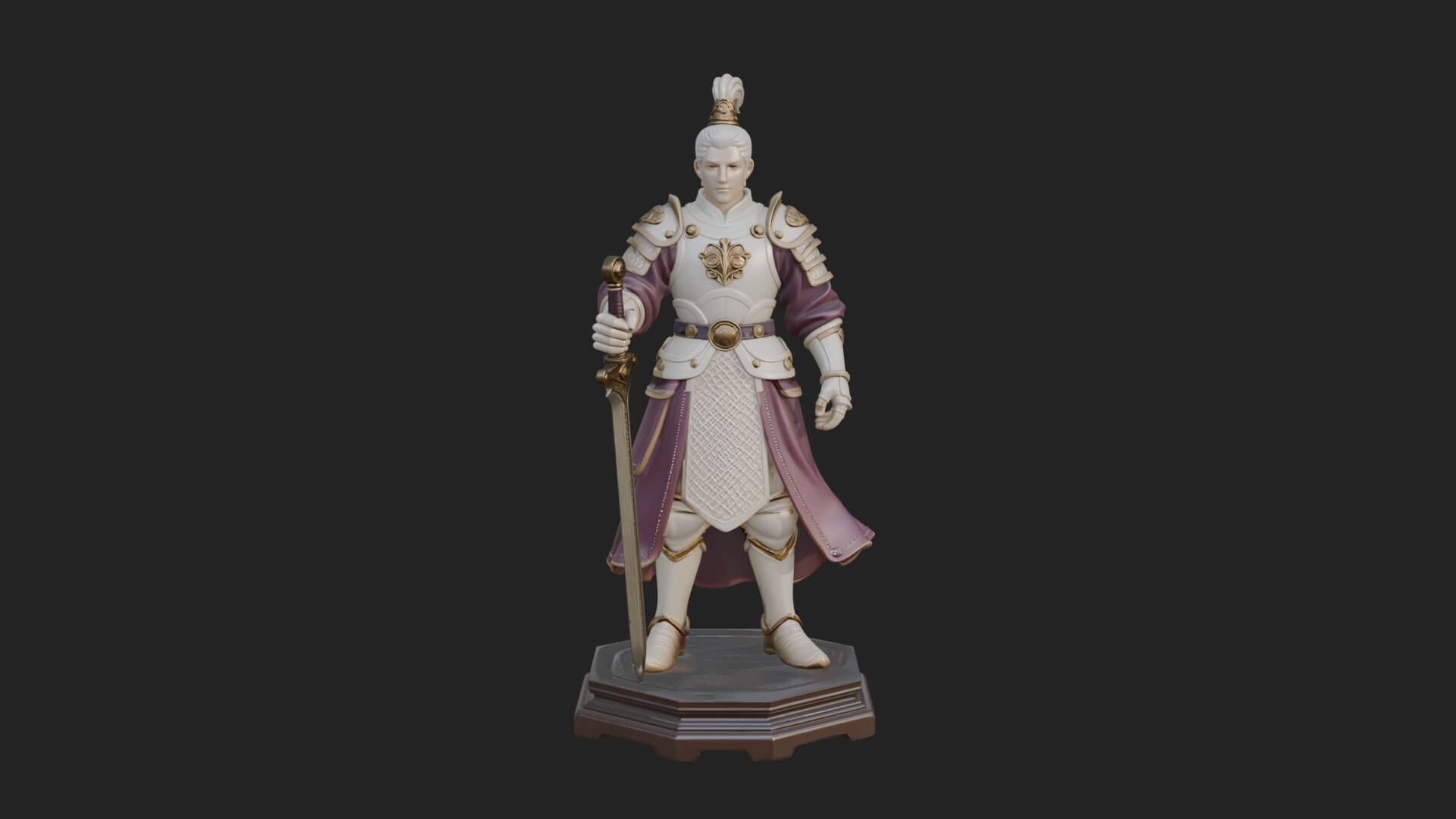 White Armor Swordswoman Statue Design 2 3D Print Model 3D Model