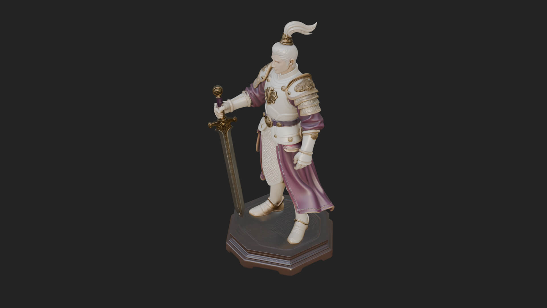 White Armor Swordswoman Statue Design 2 3D Print Model 3D Model