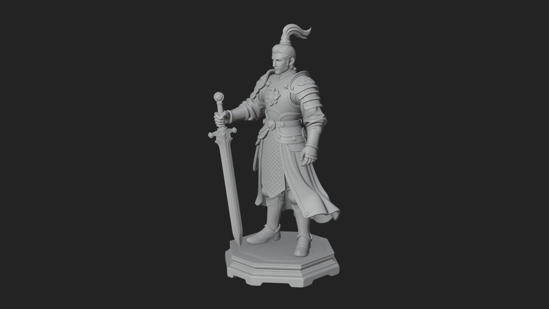 White Armor Swordswoman Statue Design 2 3D Print Model 3D Model