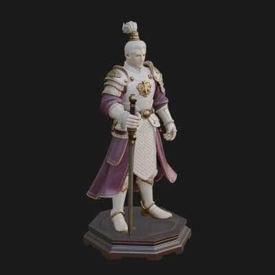 White Armor Swordswoman Statue Design 2 3D Print Model