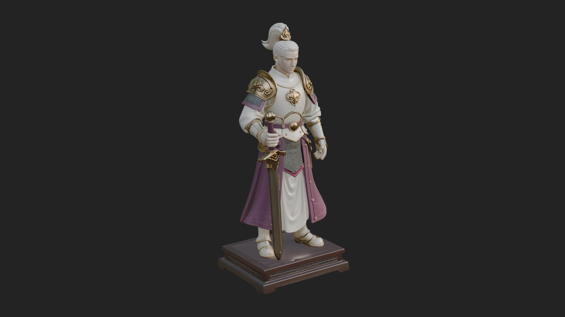 White Armor Swordswoman Statue Design 3 3D Print Model 3D Model