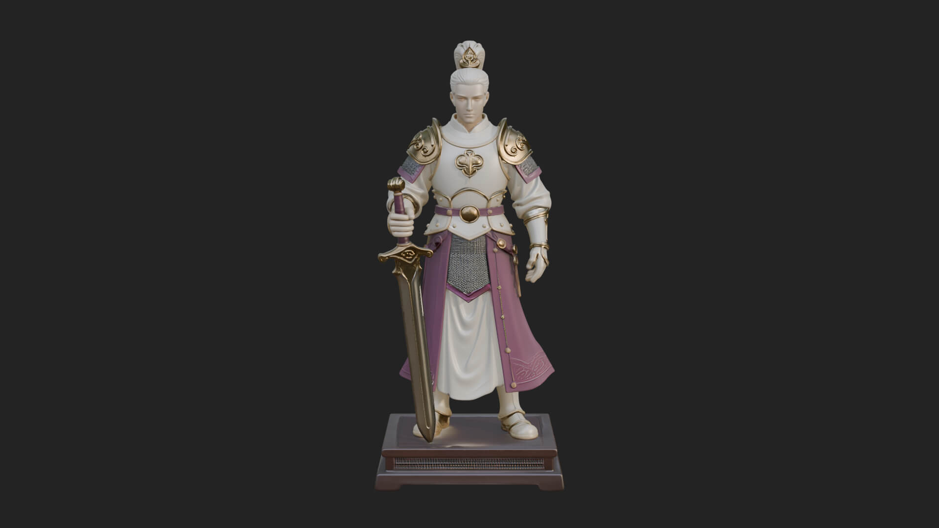 White Armor Swordswoman Statue Design 3 3D Print Model 3D Model