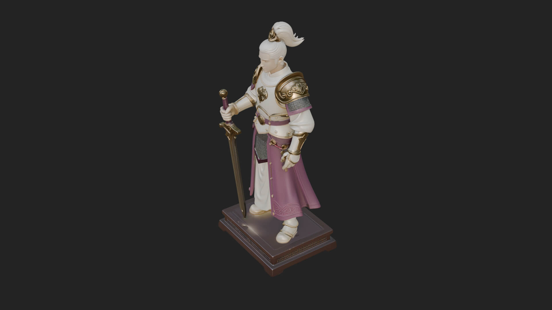 White Armor Swordswoman Statue Design 3 3D Print Model 3D Model