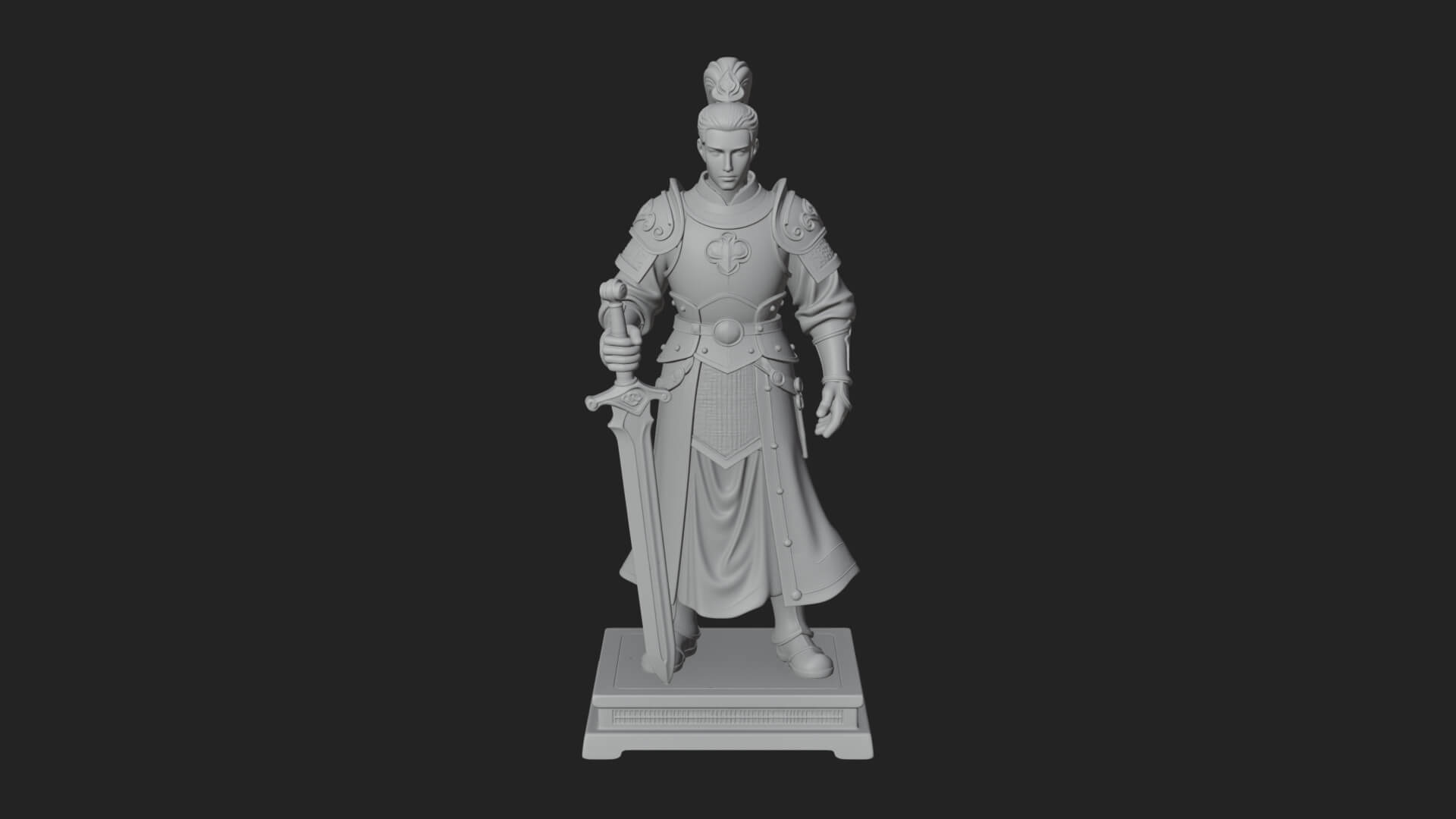 White Armor Swordswoman Statue Design 3 3D Print Model 3D Model