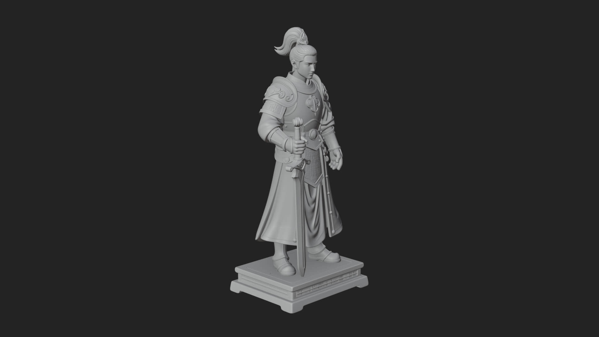 White Armor Swordswoman Statue Design 3 3D Print Model 3D Model