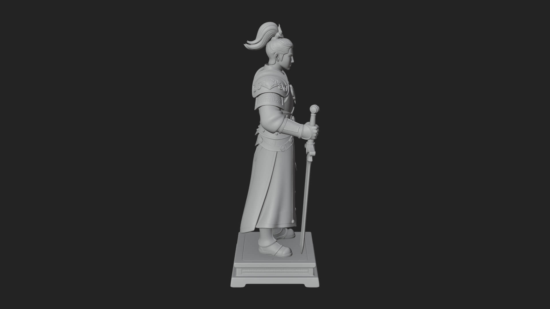 White Armor Swordswoman Statue Design 3 3D Print Model 3D Model