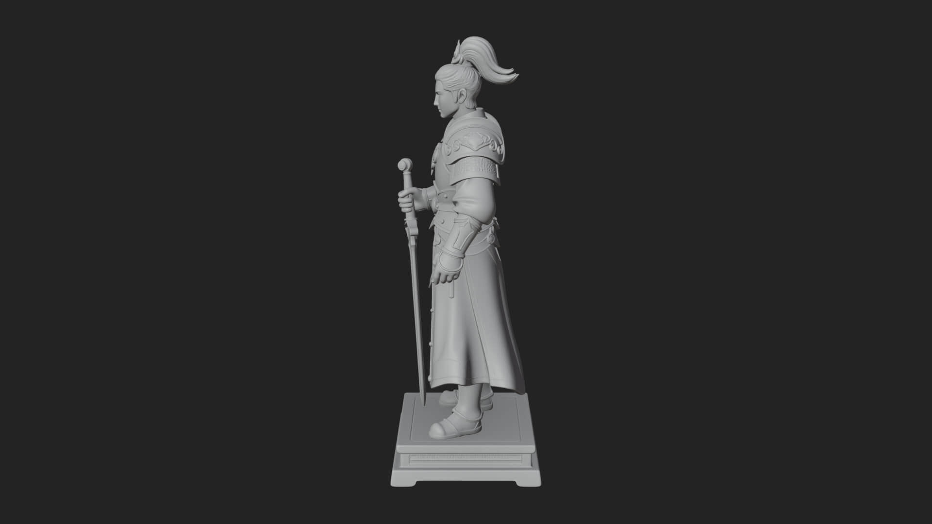 White Armor Swordswoman Statue Design 3 3D Print Model 3D Model