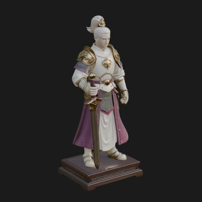 White Armor Swordswoman Statue Design 3 3D Print Model