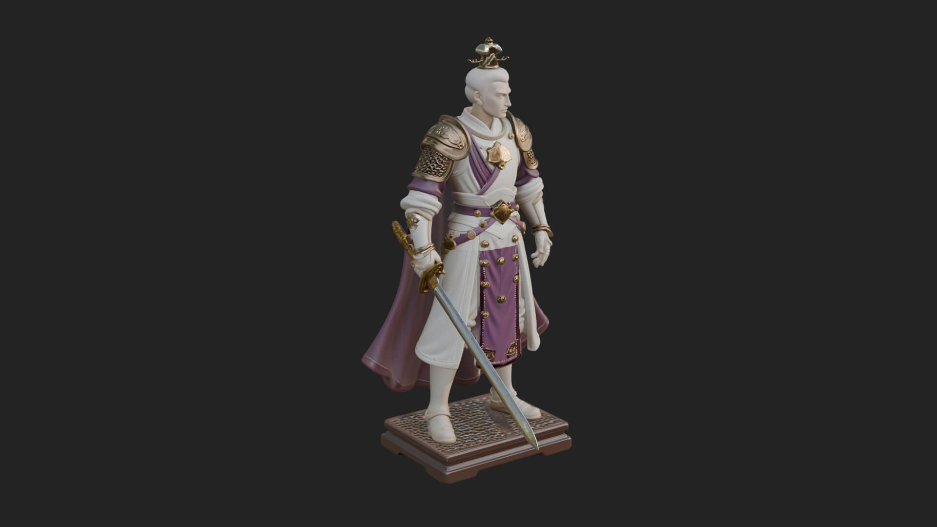 White Armor Swordswoman Statue Design 4 3D Print Model 3D Model