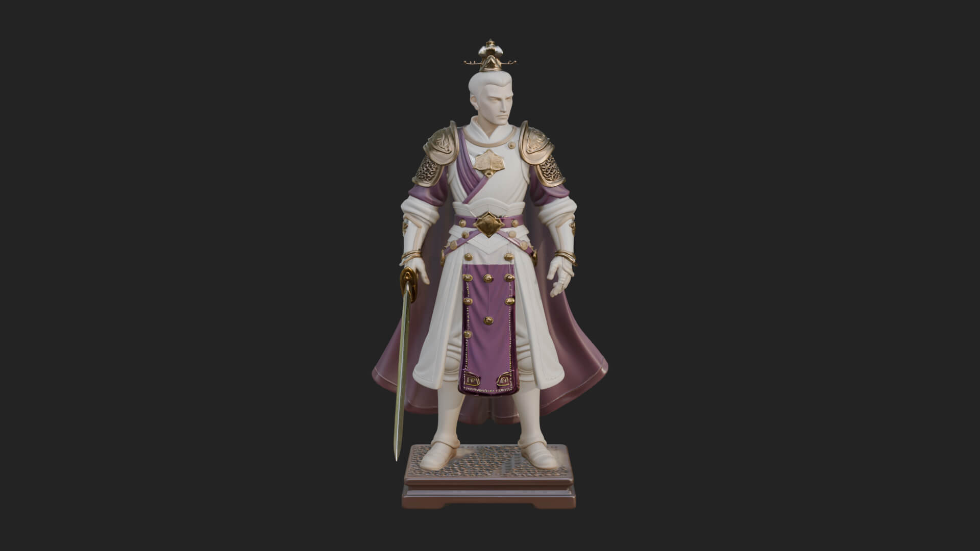 White Armor Swordswoman Statue Design 4 3D Print Model 3D Model