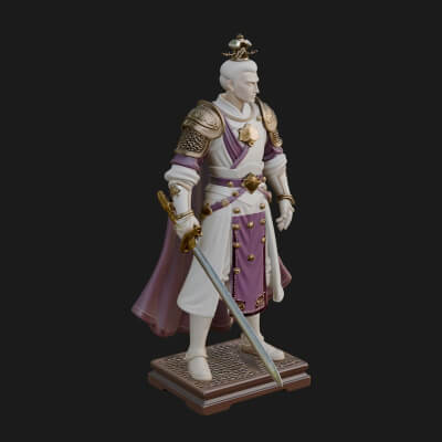 White Armor Swordswoman Statue Design 4 3D Print Model