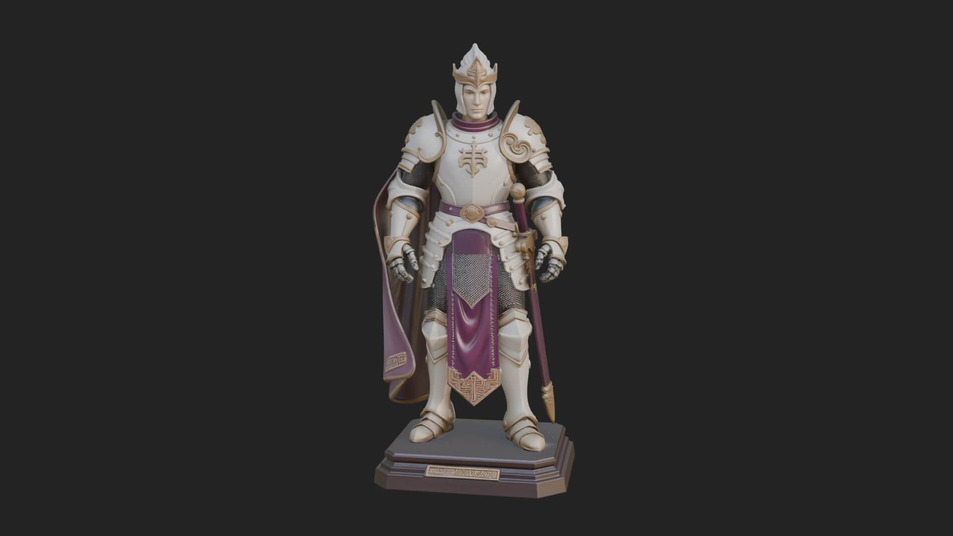 White Armor Swordswoman Statue Design 5 3D Print Model 3D Model