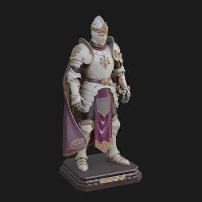 White Armor Swordswoman Statue Design 5 3D Print Model