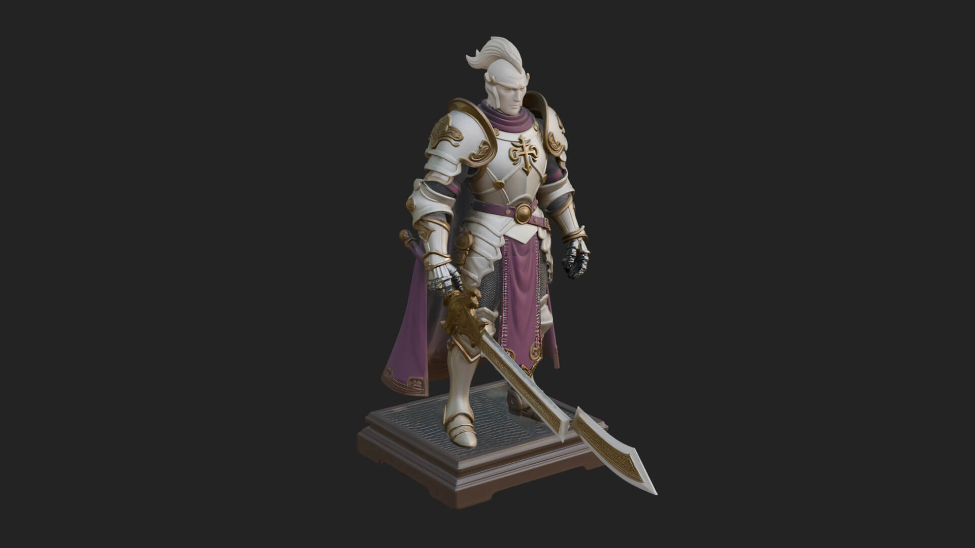 White Armor Swordswoman Statue Design 6 3D Print Model 3D Model