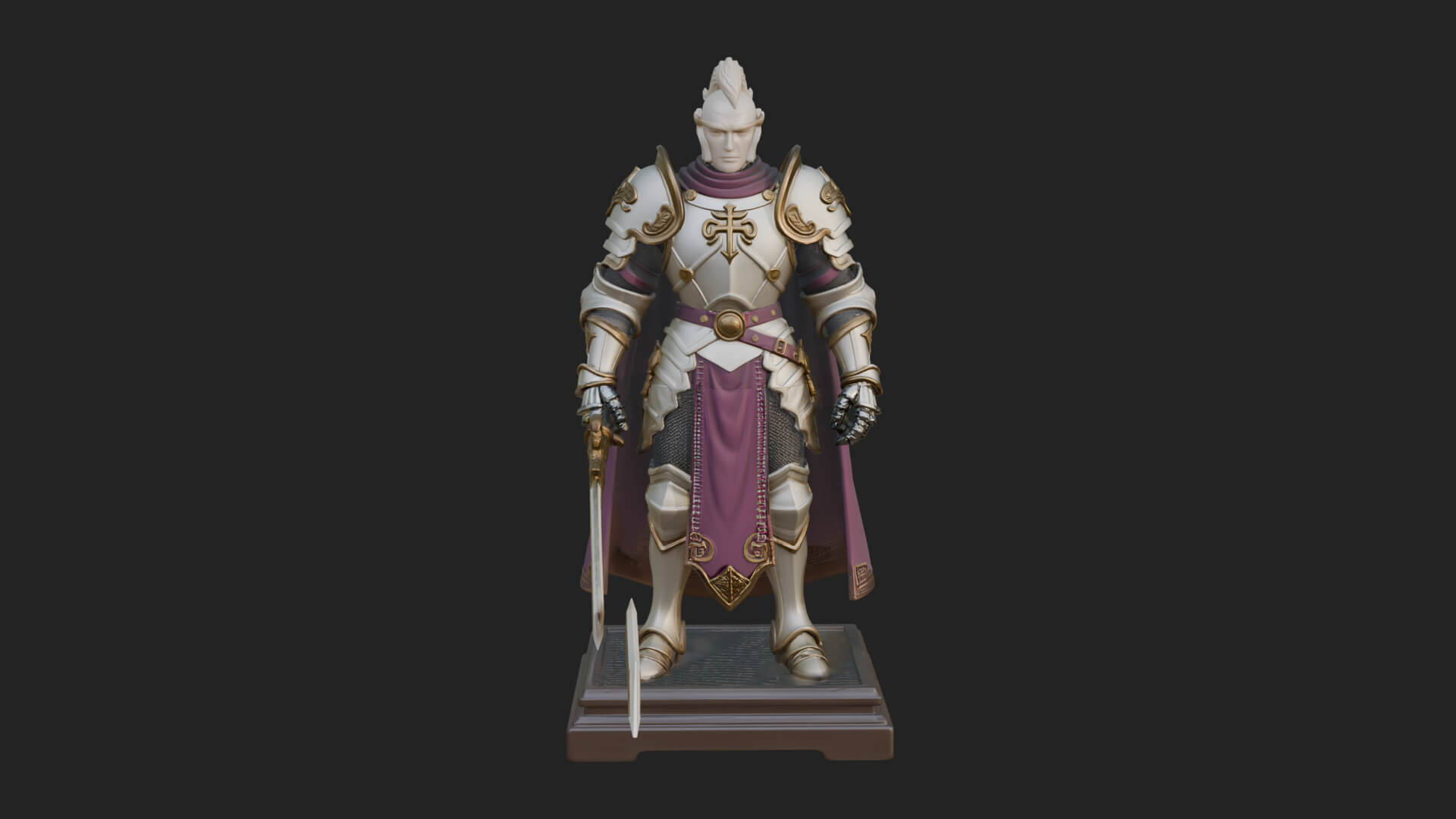 White Armor Swordswoman Statue Design 6 3D Print Model 3D Model