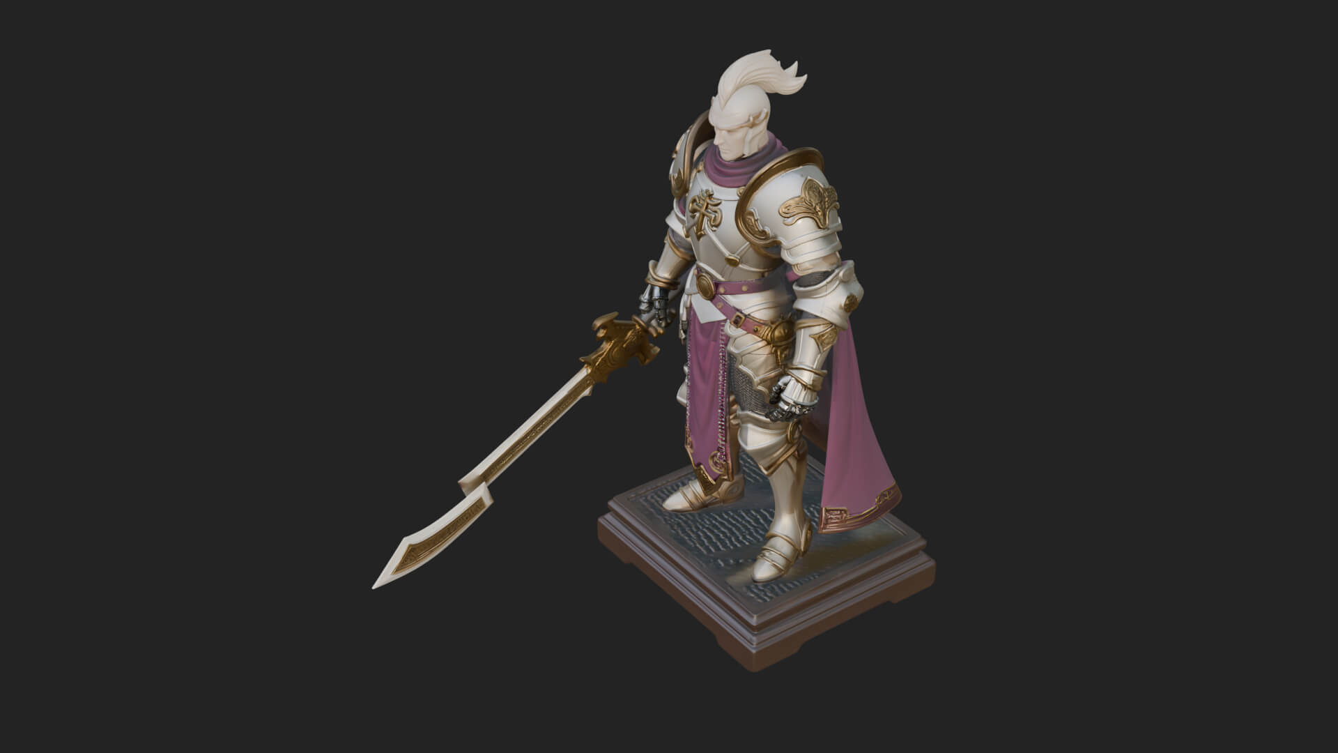 White Armor Swordswoman Statue Design 6 3D Print Model 3D Model