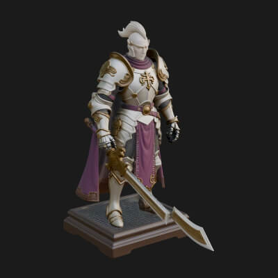 White Armor Swordswoman Statue Design 6 3D Print Model