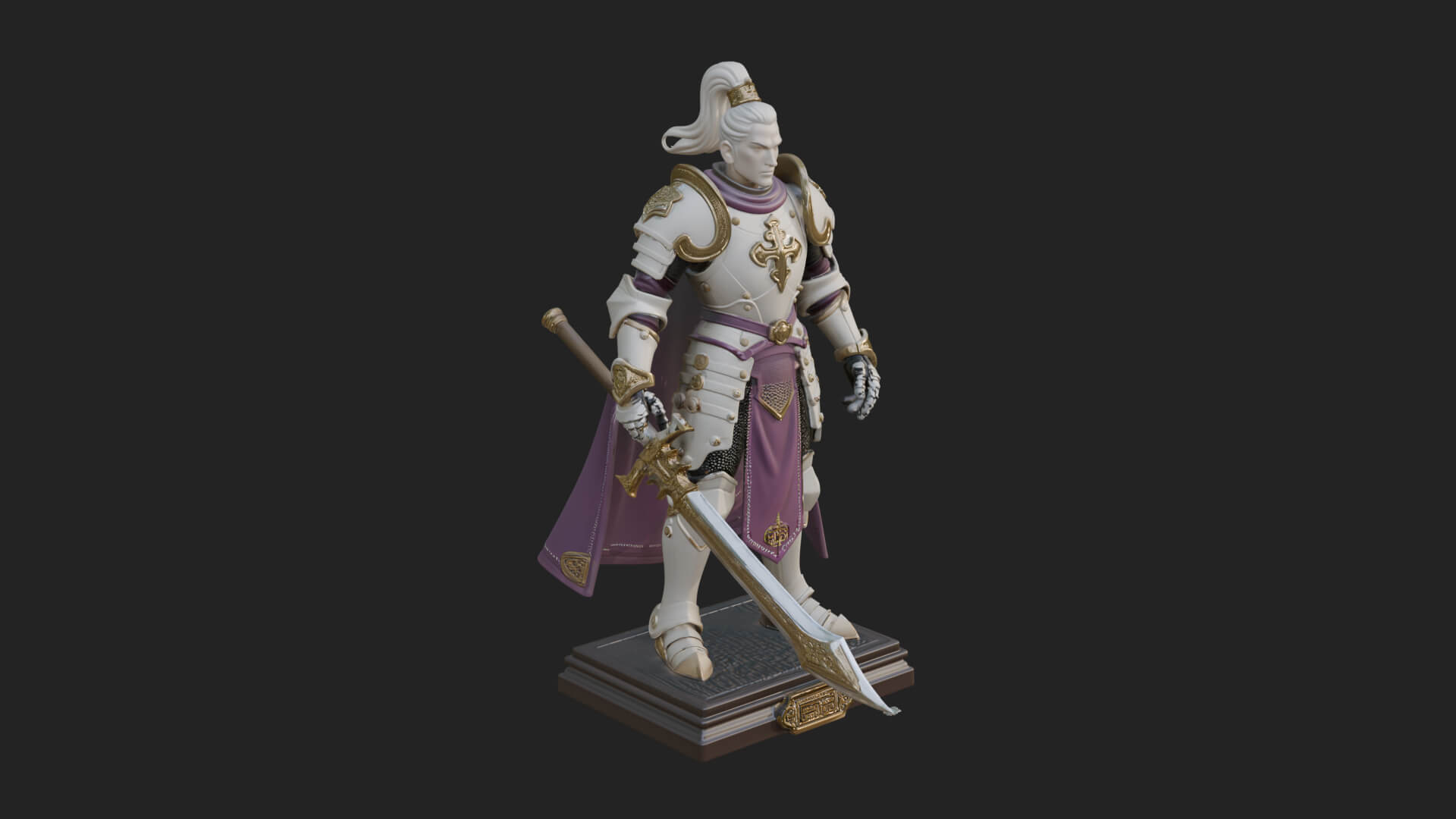 White Armor Swordswoman Statue Design 7 3D Print Model 3D Model