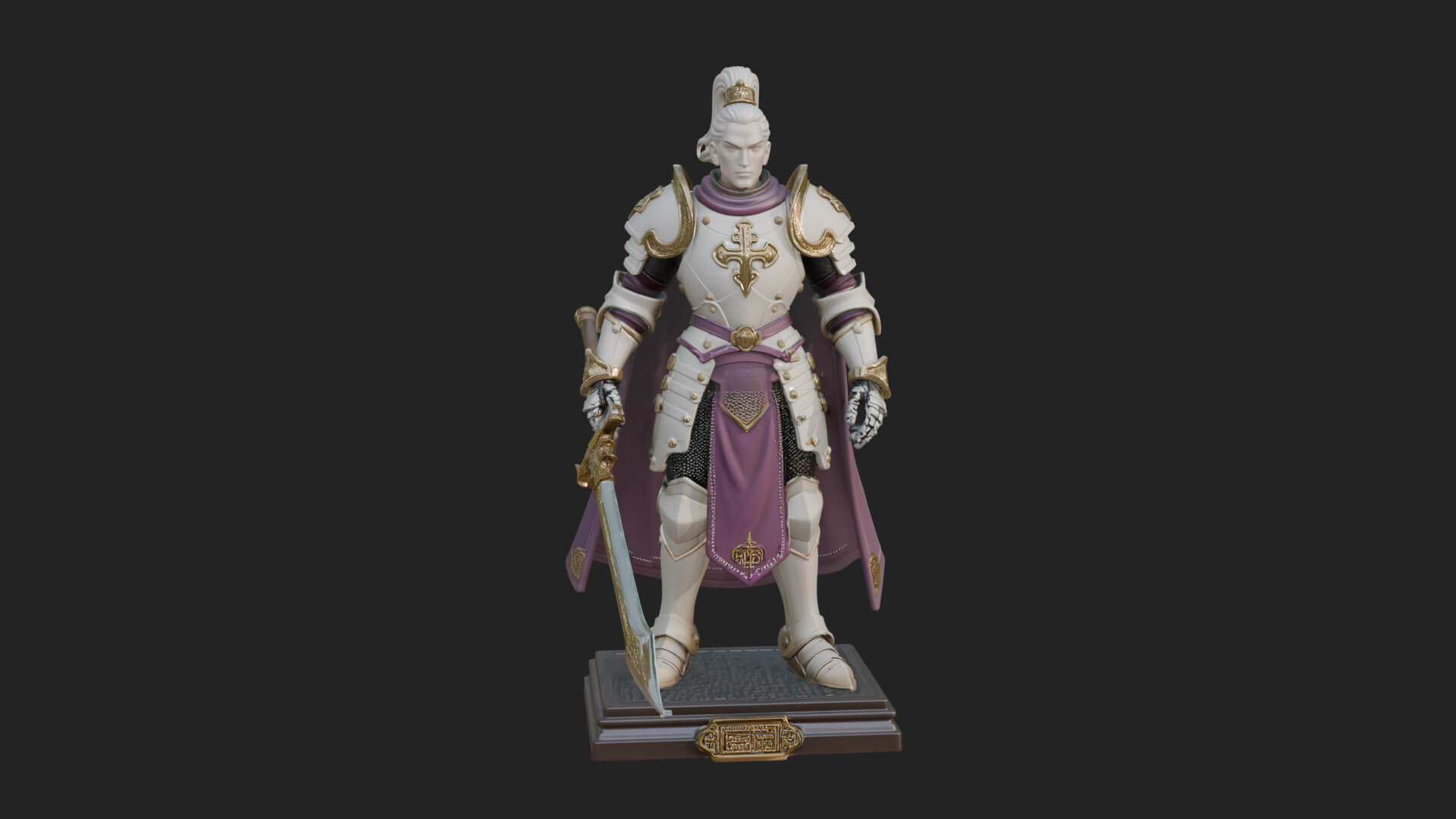 White Armor Swordswoman Statue Design 7 3D Print Model 3D Model