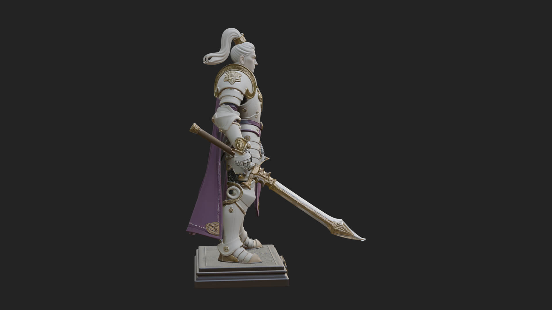 White Armor Swordswoman Statue Design 7 3D Print Model 3D Model
