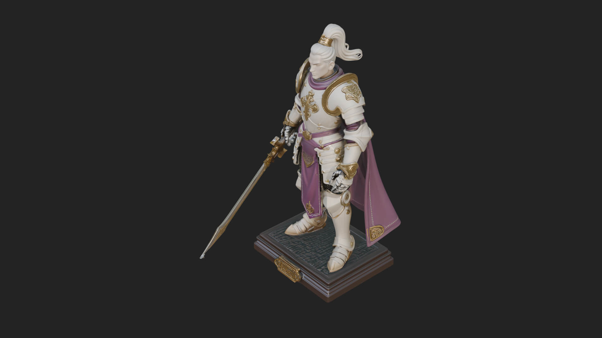 White Armor Swordswoman Statue Design 7 3D Print Model 3D Model