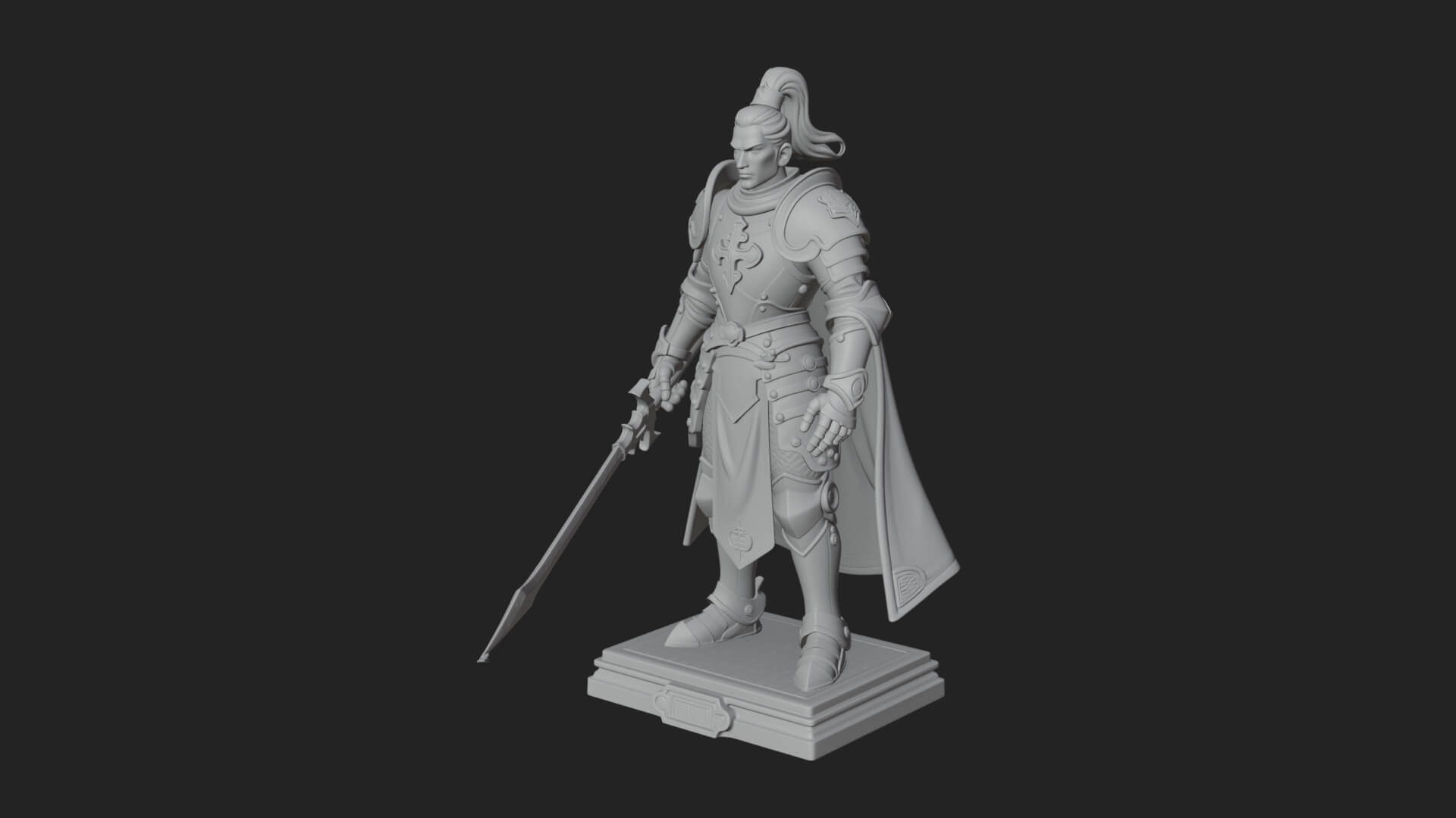 White Armor Swordswoman Statue Design 7 3D Print Model 3D Model