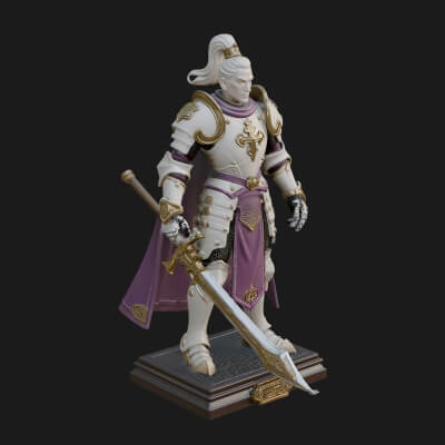 White Armor Swordswoman Statue Design 7 3D Print Model
