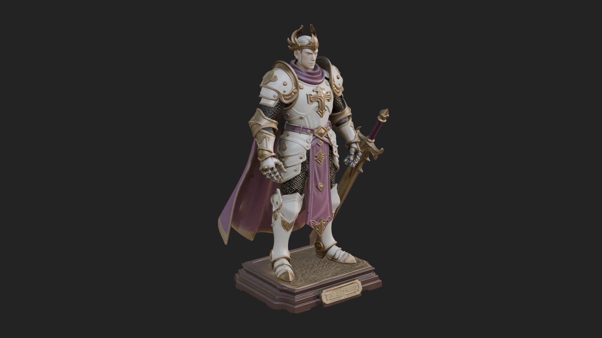 White Armor Swordswoman Statue Design 8 3D Print Model 3D Model