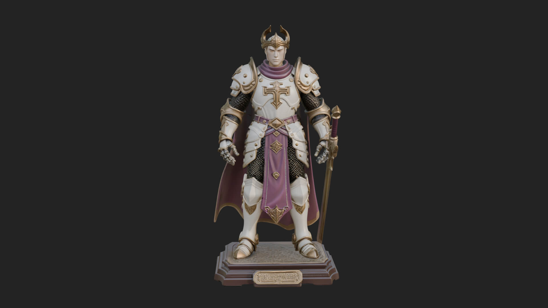 White Armor Swordswoman Statue Design 8 3D Print Model 3D Model
