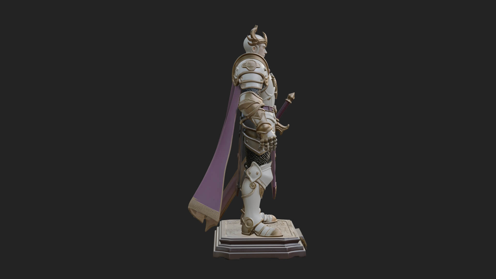White Armor Swordswoman Statue Design 8 3D Print Model 3D Model