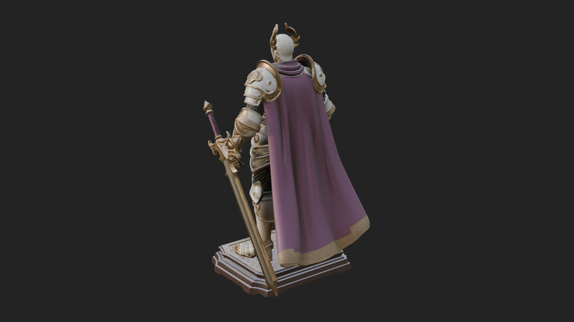 White Armor Swordswoman Statue Design 8 3D Print Model 3D Model