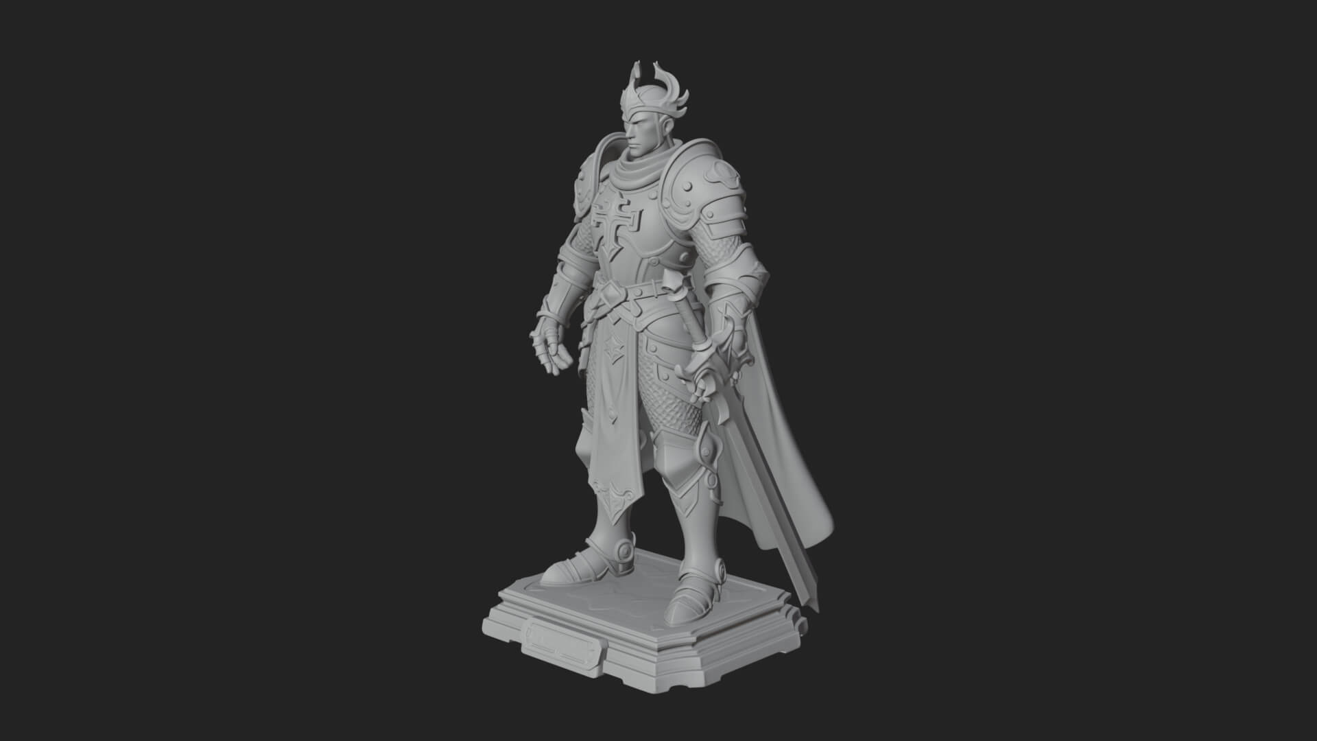 White Armor Swordswoman Statue Design 8 3D Print Model 3D Model