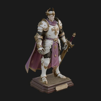 White Armor Swordswoman Statue Design 8 3D Print Model