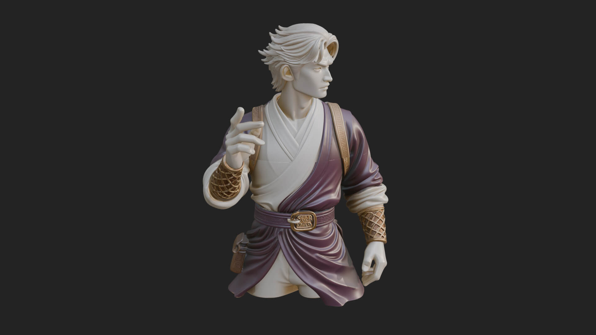 White Robe Young Master Bust Design 1 3D Print Model 3D Model