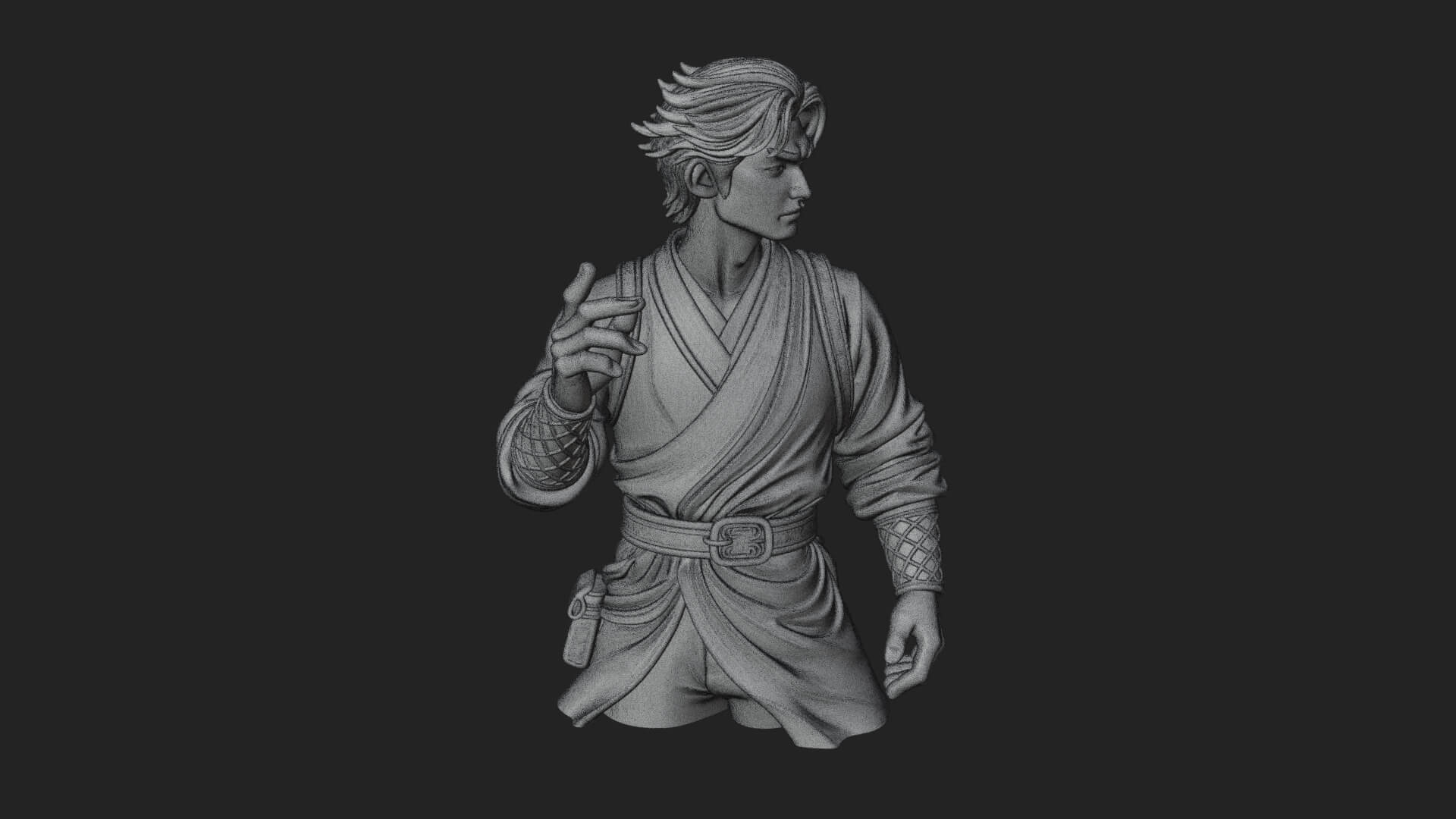 White Robe Young Master Bust Design 1 3D Print Model 3D Model
