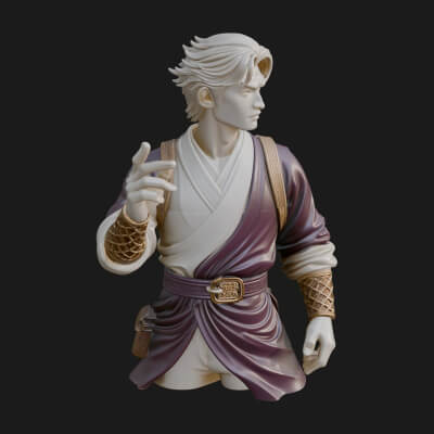 White Robe Young Master Bust Design 1 3D Print Model