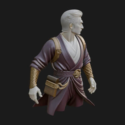 White Robe Young Master Bust Design 2 3D Print Model