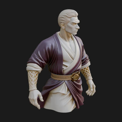 White Robe Young Master Bust Design 4 3D Print Model