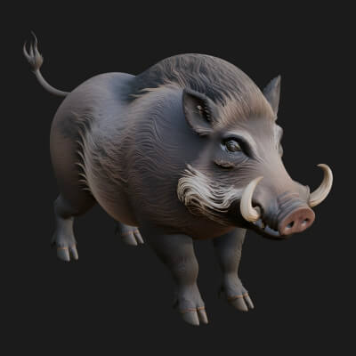 Wild Boar Statue Design 16 3D Print Model