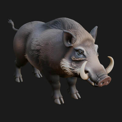 Wild Boar Statue Design 4 3D Print Model