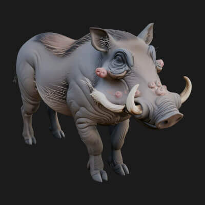 Wild Boar Statue Design 5 3D Print Model