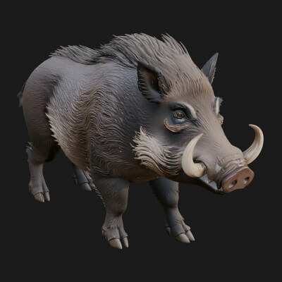 Wild Boar Statue Design 8 3D Print Model
