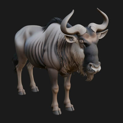 Wildebeest Statue Design 2 3D Print Model
