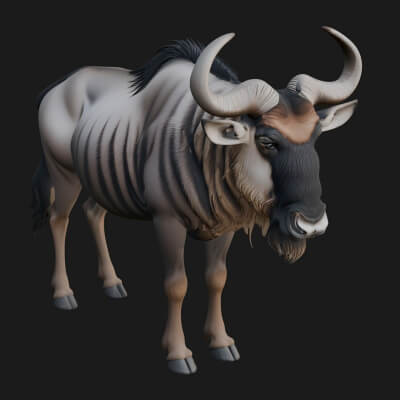 Wildebeest Statue Design 6 3D Print Model