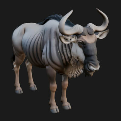 Wildebeest Statue Design 7 3D Print Model