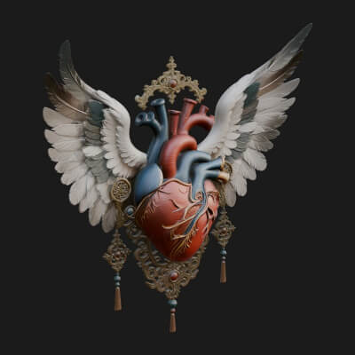 Winged Anatomical Heart Ornament Design 1 3D Print Model