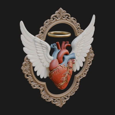 Winged Anatomical Heart Ornament Design 2 3D Print Model